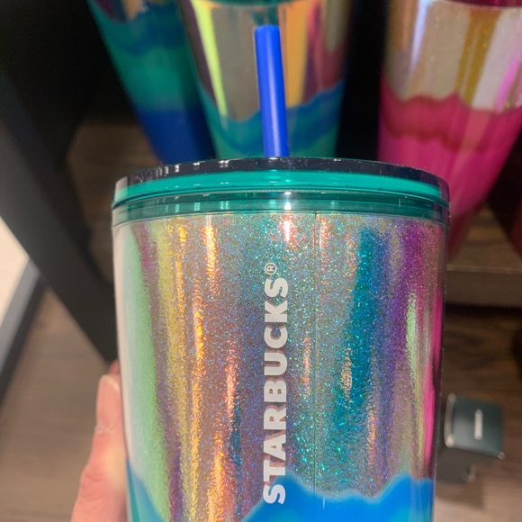 Starbucks Ombre Mint Gold Glitter Wave Tumbler Cup 24oz High Polished NWT 2022 - Picture 11 of 11